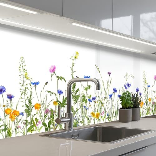 KitchenYeah© Splashback for Kitchen self-Adhesive Wall Protector Splash | 24x98 / 60x250 cm - Back Cooker Backsplash Flowers - Wildflowers - Spring