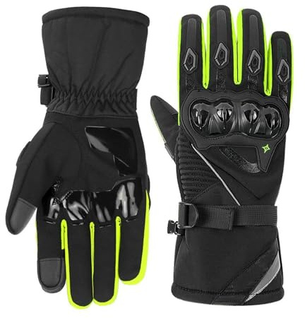 UIFCOG Winter-Motorradhandschuhe Winddicht Und Warm Mit Vollen Fingern(Grün,L)