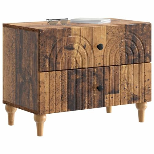 vidaXL Nachttisch Altholz 62 x 34,5 x 48 cm Holzwerkstoff, Moderner Wohnbereich, praktische Schlafzimmeraufbewahrung, platzsparender Nachttisch, gestreifter Schrank, rechteckiger Tisch