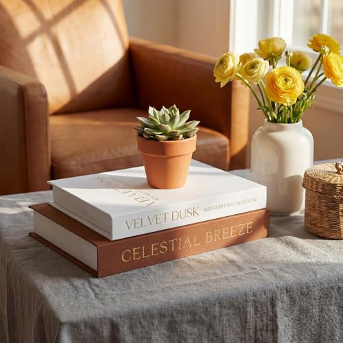 CBWERBB Decorative Book Box Set of 2,Linen Faux Book Storage Box with Magnetic Closure,Stylish Aesthetic Decorative Books Hidden Storage for Bookshelf, Coffee Tables,Home & Office Decor(Brown Beige)