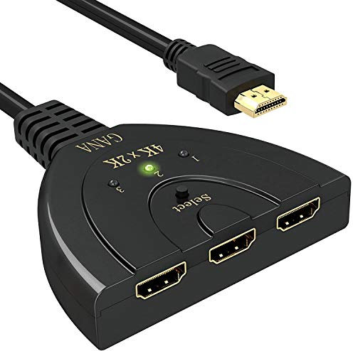 HDMI Switch 4K | GANA 3 Entradas 1 Salida Switch HDMI Splitter Soportes Full HD 3D Duplicador HDMI Conmutador para HDTV/PS3/4/5/Apple TV/Fire Stick/BLU-Ray DVD-Player Selectores de Audio y vídeo