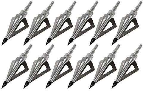 Huntingdoor 12 Stück Jagdspitzen 100 Grains mit 3 Klingen Einschraubspitzen Bogensport Pfeilspitzen Ersatz Pfeilspitze für Compound Bow & Armbrust Außen Jagd (Silber)