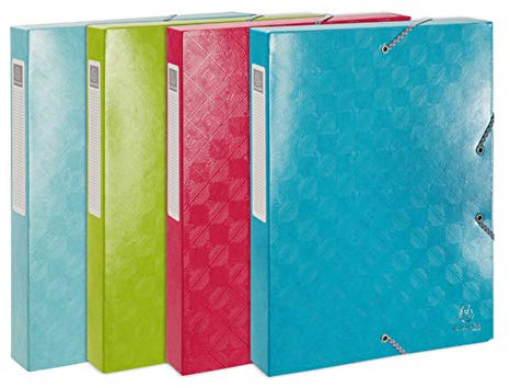 Exacompta 59230E 8er Pack Sammelbox 1928 aufgebaut mit Gummizug 40 mm breit aus extra starkem Colorspan-Karton mit Rückenschild für DIN A4 Archivbox Heftbox Sammelmappe farbig sortiert