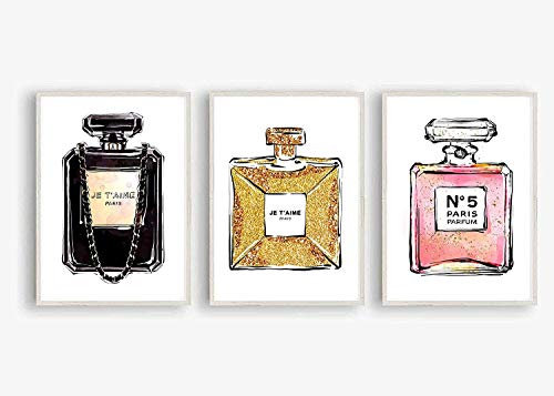 Din A4 Kunstdruck 3er Set - ungerahmt - Parfum Flakon Paris Beauty Luxus Aquarell Druck Poster Bild