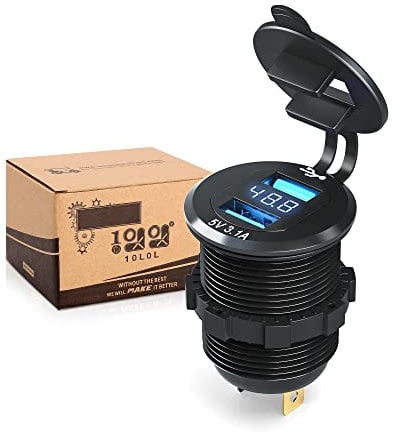 10L0L Golf Cart Quick Charge 3.1 Dual USB Charger,2 in 1 USB Ports & LED Display Voltage Meter Universal for Club Car,EZGO and Yamaha,Metal Shell Safe Charging Socket 9V-48V Wide Voltage Input