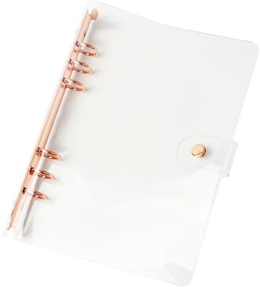 NatSumeBasics Clear A5 Binder Rose Gold 6 Rings 6.7 x 9.2 Budget Binders Folders Refillable Notebook Shell Protector for 6x8 Inner Page Accessories Supplies (Rose Gold A5 Binder)
