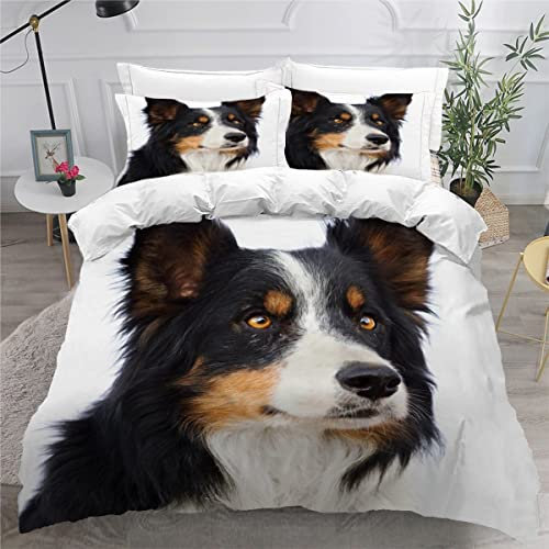 AOYNP Bettwäsche 135x200 Border Collie Bettbezug Set 3 teilig Weich Microfaser Bettwaren Süß Tier Hund Bettwäsche-Set für Kinder Teenager ReißVerschluss Bettbezug Mit 2 Kissenbezug 80x80cm