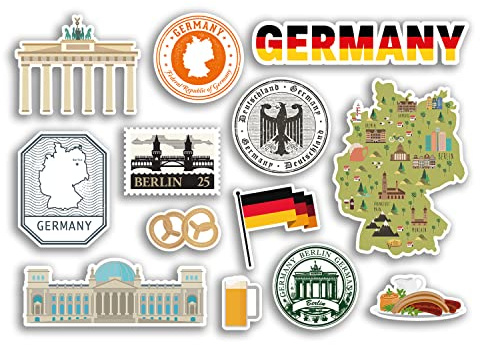 A5 Stickerbogen - Deutschland Vinyl Sticker - Deutsches Berlin Wahrzeichen Urlaub Stadt Land Flughafen Karte Flagge Essen Aufkleber #77542