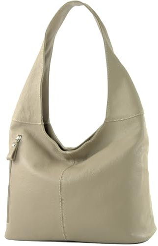 modamoda de T155 Damen Leder Shopper Schultertasche Large handmade in Italy, Farbe:Graubeige