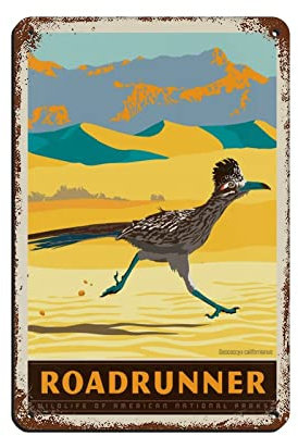 KJHBVND Vintage Reiseposter Wildlife Roadrunner Retro Poster Metall Blechschild Retro Eisen Gemälde für Bar Mann Höhle Cafe Familie Garage Poster Wanddekoration 20,3 x 30,5 cm