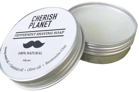 Natural Hemp & Coconut Oil Peppermint Shaving Soap in Reusable Metal Tin (Single)