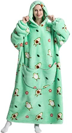 Sacebeleu Kuscheldecke mit Ärmeln,Oversized Decke Hoodie Sweatshirt,Flauschige Sherpa TV-Decke Superlang Kapuzen Pullover Kuscheldecke mit Känguru Tasche Flanell Fleecedecke Ganzkörperdecke