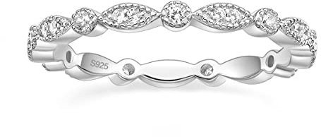 Titaniumcentral Bagues Femme Argent 925 Or rose Bague étroite Éternité Marquise Ronde Milgrain de Zirconium Bague de Fiançailles Alliances (Argent,51 (16.2))