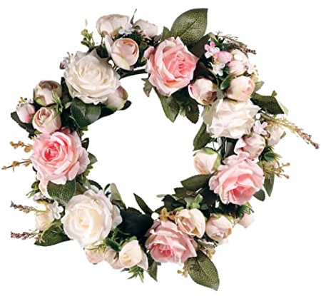 Liummrcy Artificial Rose Flower Wreath, Pink, Silk, Multiple Occasions, Decorative Occasions