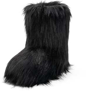 IXU Women's Faux Fur Boot Furry Fluffy Round Toe Suede Snow Winter Women Boots Comfy Plush Warm Short Outdoor Indoor Flat Shoes Mid-Calf Boots