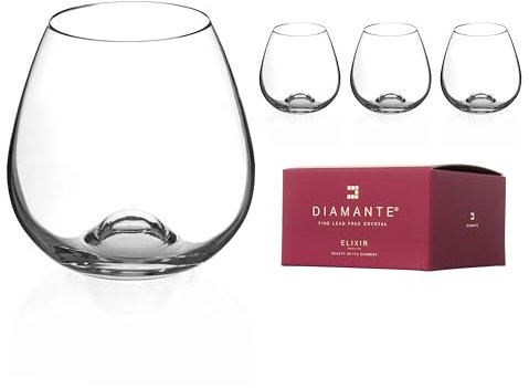 DIAMANTE Stemless Wine Glasses Set of 4 ‘Auris’ – Undecorated Crystal Wine Glasses with no stem, stemless Gin Glasses – Box of 4 in Gift Box