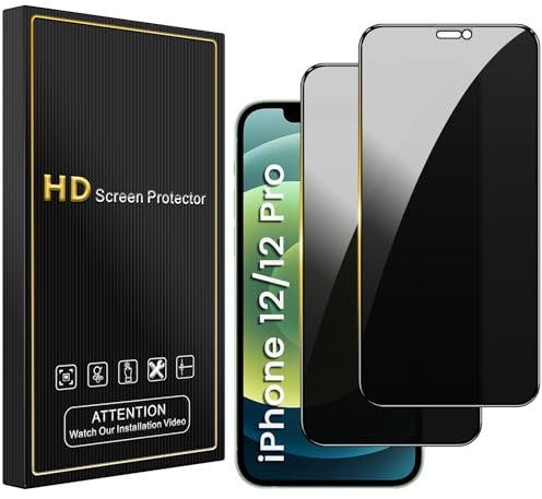 Romkasi 2 Stück Sichtschutz für iPhone 12/12 Pro 6,1 Zoll, 9H Härte Anti-Spy Panzer Schutz Glas Folie, Blasenfrei Schutzfolie, Blickschutzfolie