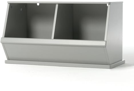 Hooga Wooden Toy Storage Unit - Double Stacking Wooden Kids Toy Storage Trunk - Two Large Bins - 77 x 34 x 43 cm (Grey, Double)