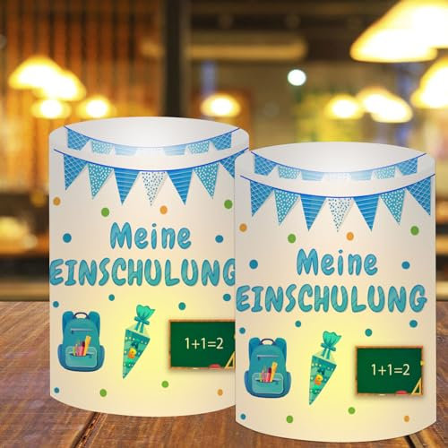 Bolosa 12 Windlicht Tischdeko Einschulung Junge, Einschulung Deko Junge, Schulanfang Jungen, Schulkind 2024 Junge, Deko Einschulung Geschenk, Schulanfang Deko, Für Teelichter oder Kerzen (Blau 1)