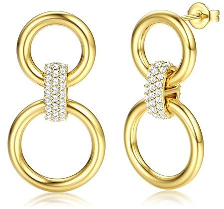 Dochais Creolen mit Anhänger - 14K Vergoldete Ohrringe Hängend für Damen - Hypoallergene Huggie Hoops Klein