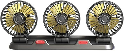 Demiawaking 12V 24V Auto Ventilator, Leise 360° Drehbar USB 2-Gang Geschwindigkeit, 3 Kopf Auto Lüfter Kühler, Klimaanlage für Auto SUV LKW (12V)