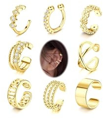 ORAZIO 8/9 Stück Ear Cuff Gold Silber Damen Ohrklemme Fake Helix Ohrringe Ohrmanschette Earcuff 14K Gold Vergoldet Fake Helix Piercings Ohrringe Ohrclips Damen Ohne Ohrlöcher