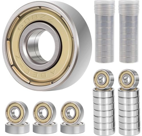 Rairsky 40 Stück 608 ZZ Kugellager, 8x22x7 mm, Kohlenstoffstahl, Hochgeschwindigkeits Miniatur Rillenkugellager, Hitzebeständig, für Skateboard, Roller, Inline Skates
