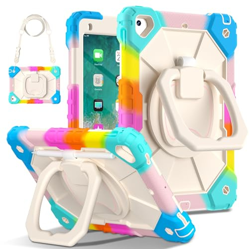ERDARARIPRO Tablet Hülle für Apple iPad 9.7 2017/2018 5th/6th/iPad Pro 9.7 Gen, Kinderfreundliche Universal Schutzhülle mit Stifthalter Ständer Griff Schultergurt für Kinder Herren Buntes Blau