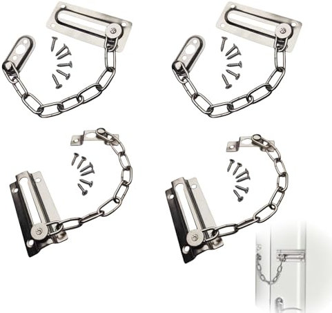 4 Pcs Door Chain, Door Chains for Front Door, Door Chain Lock, Door Guard Limiter Chrome Plated Slide, for Hotel Home Living Motel Apartment Bedroom Closet Bathroom Travel Safetyl Door Safety Chain 