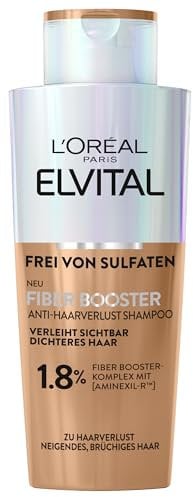 L'Oréal Paris Fiber Booster Anti-Haarverlust-Shampoo, Gegen Haarausfall, Für dichteres & stärkeres Haar, Stärkt Haarfasern, Weniger Haarbruch, Gegen Haarverlust, Elvital, 200 ml