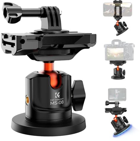 K&F Concept Support Ventouse Magnétique Rotule Rotative à 360° avec Pince et Adaptateur Compatible avec Téléphone Gopro Hero DJI Action Insta 360 DJI Osmo 360 Caméra Charge Maximale 3 KG