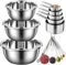 Set di 3 Ciotole per Mescolare, Set di 12 Misurini e Cucchiai Dosatori in Acciaio Inossidabile, 5 Tazze e 7 Cucchiai Dosatori, Tazze Impilabili, Cucchiaini e Cucchiai, per Cucinare e Cuocere al Forno