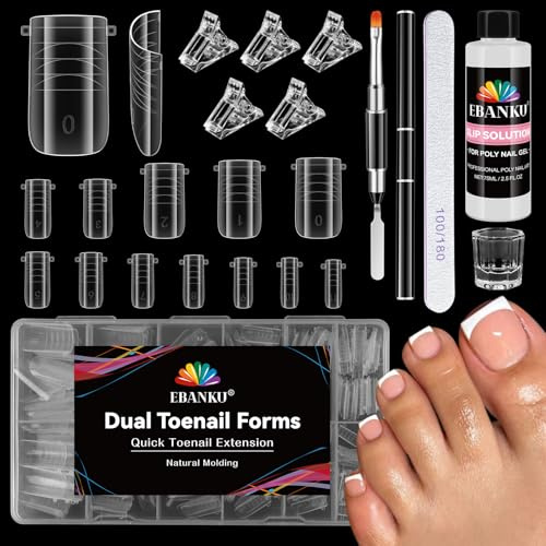 EBANKU 240PCS Poppit Ongle Kit pour Orteils 75ml Slip Solution, Longue Carré Capsules Popits Ongle Pédicure d'extension Kit Matte Faux Ongles Capsules avec Clips Ongle Polygel Brosse Limes à Ongles