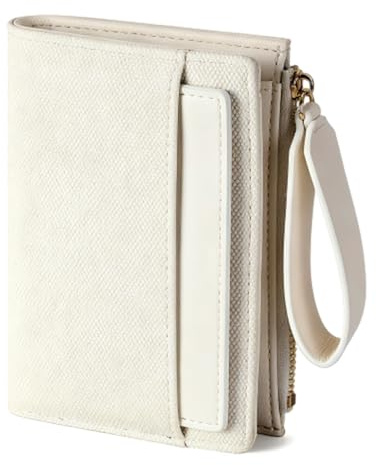 RhiVrillion Portefeuille Femme en Cuir Souple, Porte Monnaie Femme Petit Portefeuilles et Porte-Cartes avec Bracelet à Fermeture éclair et Poche à Monnaie, Blanc