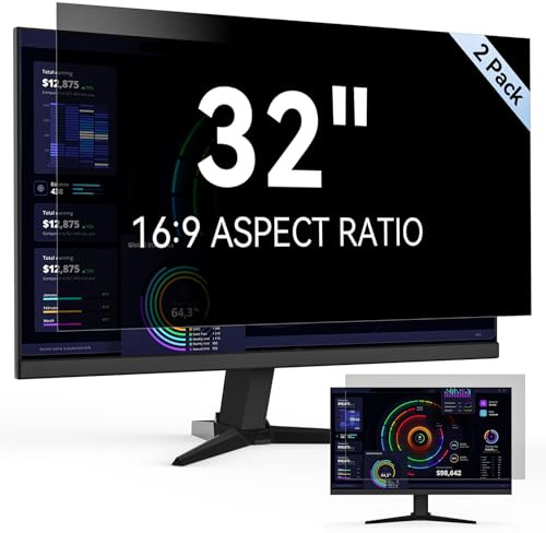 [2-Pack] 32 Inch Computer Privacy Screen Filter for 16:9 Widescreen Monitor, Removable Eye Protection Anti Glare Blue Light Filter Privacy Shield, Anti Scratch Anti Spy Screen Protector Film 32 In