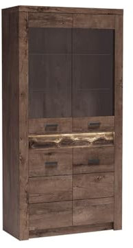 Mirjan24 Vitrine Indiano I-03, Glasvitrine, Standvitrine, Vitrinenschrank, Hochschrank, Modernes Wohnzimmer Set (Esche Dunkel, ohne Beleuchtung)