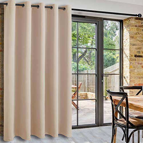 DWCN Verdunkelungsvorhang, Raumteiler, Thermo-Panel mit Ösen oben, für Schlafzimmer-Partition, Terrassen-Schiebetür-Vorhänge, extra breite Vorhänge für Glastür, 2 m breit x 2,1 m hoch, beige