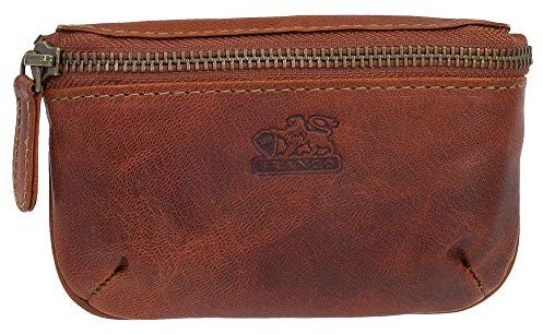 Kleine Luxus Leder Herren Gürteltasche Bikertasche Damen Bauchtasche Hüfttasche Geldgürtel Branco 13,5 cm Farbe Cognac