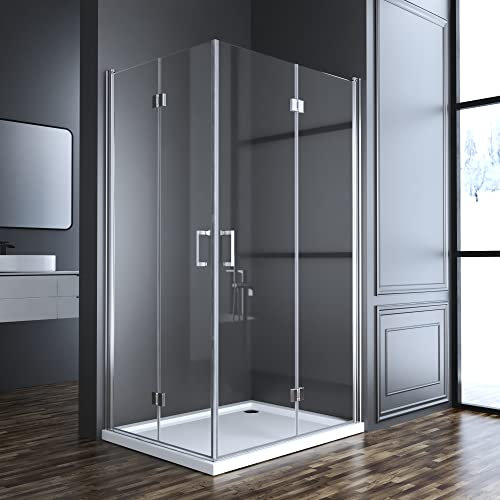 Goezes Duschkabine 100x75cm Falttür Eckeinstieg Duschwand Falttürkabine klappbar Dusche 180º Duschtür Duschabtrennung mit 6mm Nano-Beschichtung ESG Glas Höhe 195cm