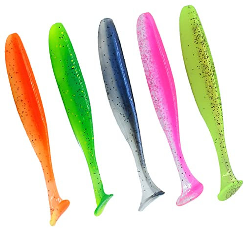 Weiche Angelköder, 100 Stück/50 Stück weiche Kunststoff-Köder-Set mit Box zum Angeln von Forellen, Rotbarsch, Salzwasser/Süßwasser, 10 Farben/5 Farben (50 PCS/9cm/4.8g)