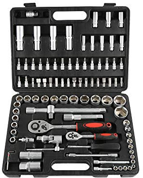 HUOLE Douilles multi-empreintes Gear Lock 1/2 I 8-32 assortiment outillage intérieur extérieur I kit de 94 pièces，Coffret a cliquet dents et douilles E Cle a cliquet (94 pièces)