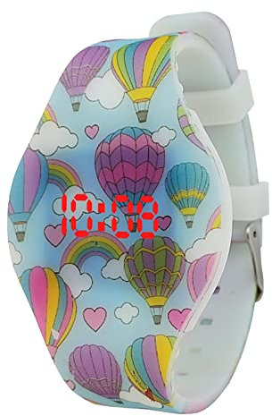 Mamiddle Digitale Kinderuhr LED Armbanduhr für Jungen und Mädchen Einfache Freizeituhr für Kinder mit Uhrzeit & Datumsanzeige Einteiliges Weiches Leuchtendes Silikon Gehäuse & Band (Heißluftballons)
