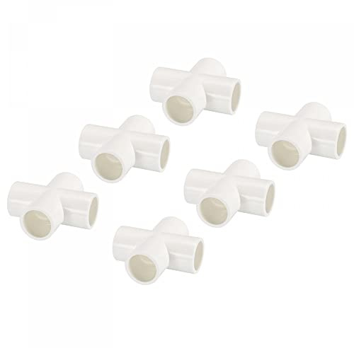 sourcing map 6 Paquet PVC Tuyaux Raccords - Eau Tubes Joint Connecteurs Adaptateurs, 4 Voies Union T Coin Couplage, Appliquer à Externe/Jardin (Blanc, 20mm ID)