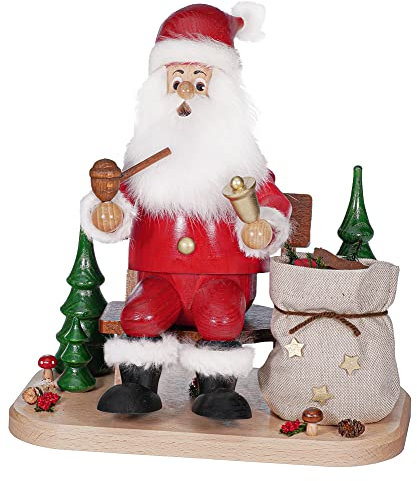 Drechselwerkstatt Uhlig Räuchermann Weihnachtsmann auf Bank #2220, 23 cm