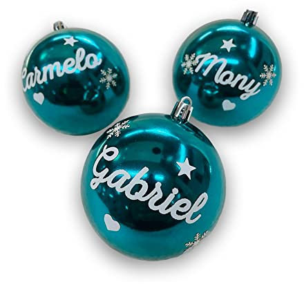Set di 3 Palline di Natale Verde Tiffany Lucide personalizzate con nome natale Idea Regalo Buone Feste Buon Natale addobbi natalizi festività ghirlande Decorazioni casa Albero Presepe cuore stella