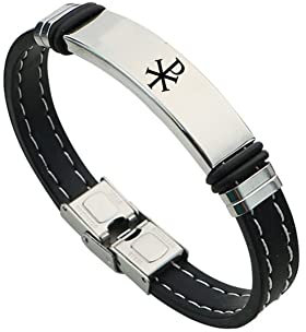 KBNSUIAN Weiche Silikon Linien Chi XP Rho Christogramm Symbol Armband für Männer Frauen Griechische Buchstaben PX Name des Christus Herrn Schutz Armreif Christian Schmuck für Taufe, 8,26 Zoll,Silber