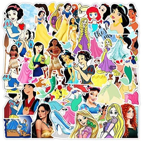 Princess Character Cartoon Vinyl Stickers 50Pcs for Water Bottles Laptop Computer Skateboard, Cute Sticker Gift for Kids Teens Waterproof
