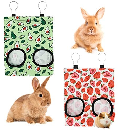2 Stück Hasen-Futterstation Heutaschen, Hängende Heufuttertasche Tasche mit Fütterungslöchern Oxford-Stoff Kleintier-Futterspender Futterbeutel für Chinchilla Holländisches Schwein Maulwurf (Small)