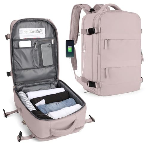 SZLX Großer Reiserucksack Damen, Handgepäck Rucksack,Wanderrucksack Wasserdichter Outdoor-Sportrucksack Lässiger Tagesrucksack Schultasche Fit 14 Zoll Laptop mit Schuhfach und Laptopfach,Grün