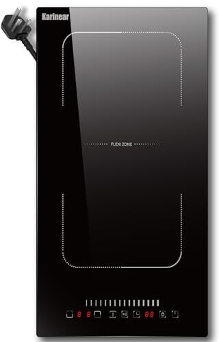 Karinear Plug in Induction Hob with Flexi Zone 13Amp 2800W 2 Ring Electric Hob 30cm with 99 Min Timer Safe Lock Black 13AMP